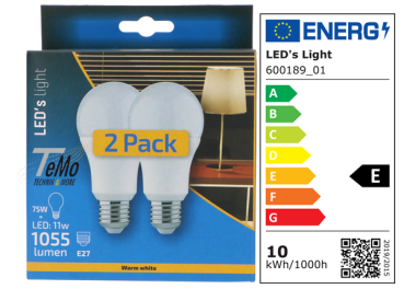 2 STÜCK (VPE) SHADA LED Classic E27, 1055lm, 9,5 Watt, Warmweiss 2700K, A60 Opal, EEC: E (0600189GB2)